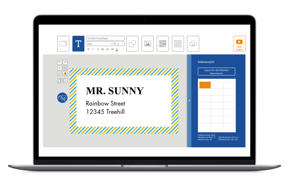 Ordinateur portable avec écran de conception logiciel de création d'étiquettes
