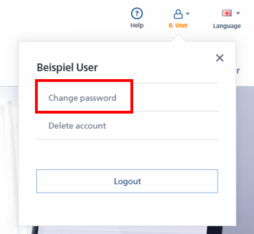 L'interface utilisateur affiche des options pour "Changer le mot de passe", "Supprimer le compte" et "Se déconnecter" pour l'utilisateur "Exemple Utilisateur".