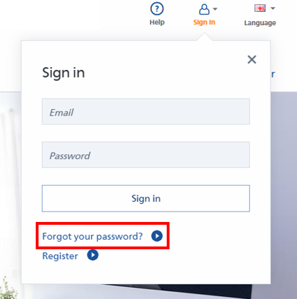 Texte : "Fenêtre d'inscription avec des champs pour l'e-mail et le mot de passe, ainsi que des liens pour mot de passe oublié et pour s'inscrire.