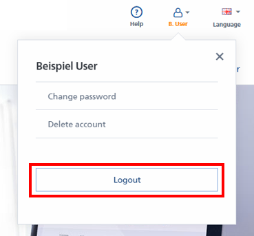 Interface utilisateur avec des options pour "Changer le mot de passe", "Supprimer le compte" et un bouton "Déconnexion" mis en évidence.