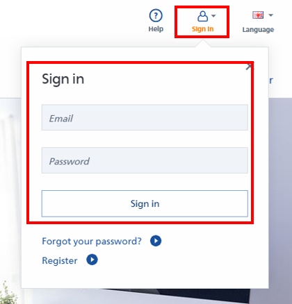 Texte : "Fenêtre d'inscription avec des champs pour l'e-mail et le mot de passe, ainsi qu'un bouton « Se connecter ». Des liens pour mot de passe oublié et pour s'inscrire sont également disponibles.
