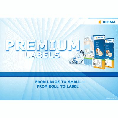 Étiquettes premium de Herma, disponibles en différentes tailles, de grandes à petites, pour des applications variées.