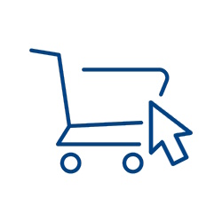 Symbole de chariot de course avec une flèche pointant vers le chariot, ce qui indique le shopping en ligne.
