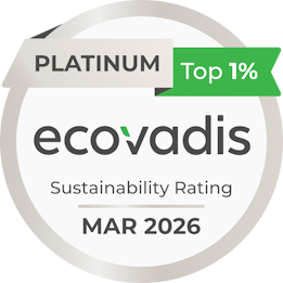 Distinction Platine d'EcoVadis pour la durabilité, évaluation dans le top 1 %, valable jusqu'en mars 2026.