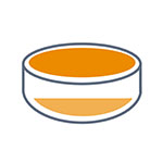 Récipient rond avec une garniture orange et une partie inférieure plus claire.