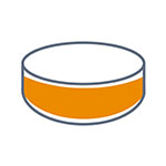 Un récipient rond avec une garniture orange et un bord supérieur blanc.