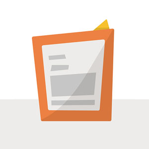 Un dossier orange avec un document partiellement visible. Le dossier a un marquage jaune en haut.