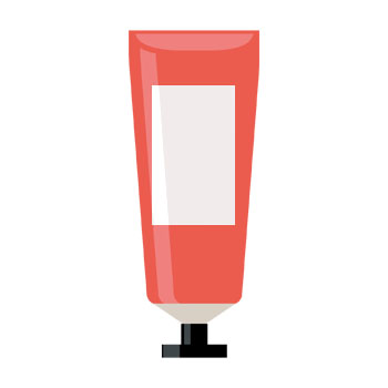 Tubes avec un emballage rouge et un bouchon noir, vides ou sans étiquette.