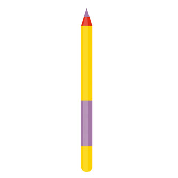 Un crayon de couleur jaune avec une pointe violette et rouge, debout.