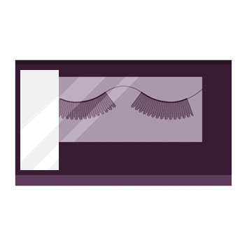 Des faux cils dans un emballage violet avec une fenêtre transparente.