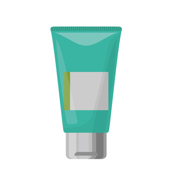 Conteneur tubulaire turquoise avec un capuchon argenté, étiquette vierge pour les informations sur le produit.