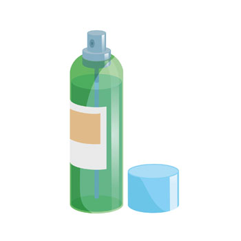 Flacon pulvérisateur vert avec un couvercle bleu, étiqueté avec une étiquette neutre.