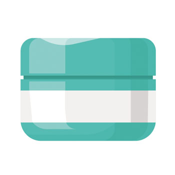 Boîte de crème turquoise avec une bande blanche au milieu.