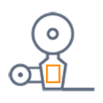 Illustration technique d'un système mécanique avec des engrenages et un rectangle orange représentant un composant central.