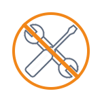 Texte : "Symbole avec une clé à molette et un tournevis barrés, indiquant une non-disponibilité d'outils.