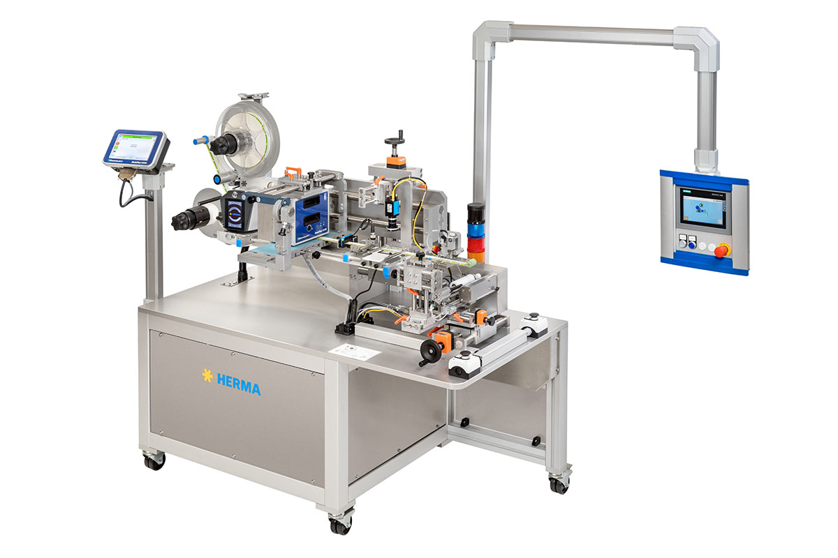 Machine d'étiquetage automatique avec contrôle par écran tactile, différents mécanismes d'étiquetage et un boîtier en métal robuste.