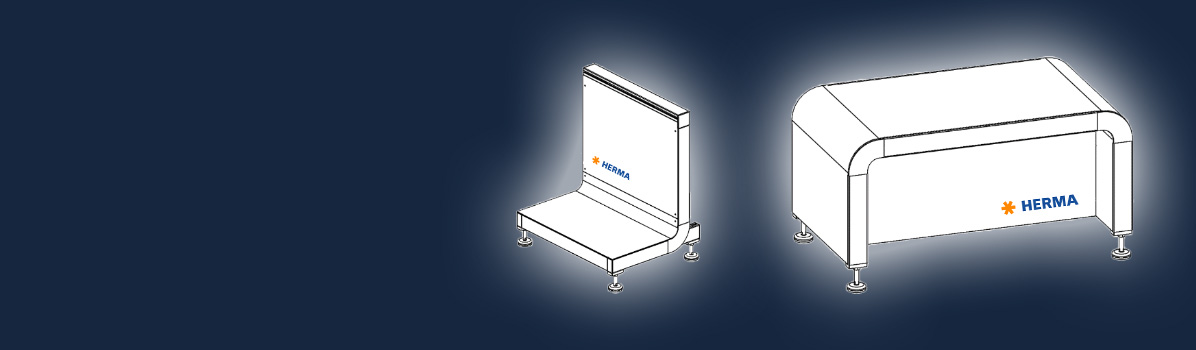 Plans techniques de deux machines d'emballage différentes avec le logo de HERMA.