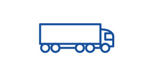 Symbole bleu d'un camion avec remorque, représenté dans un graphisme simple et minimaliste.