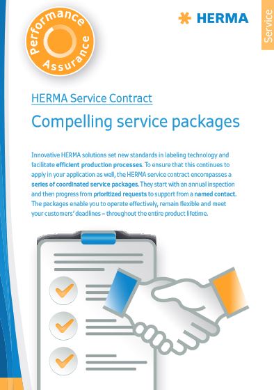 Contrat de service HERMA avec des informations sur des solutions innovantes, la coordination de forfaits de services et un soutien par un interlocuteur dédié.