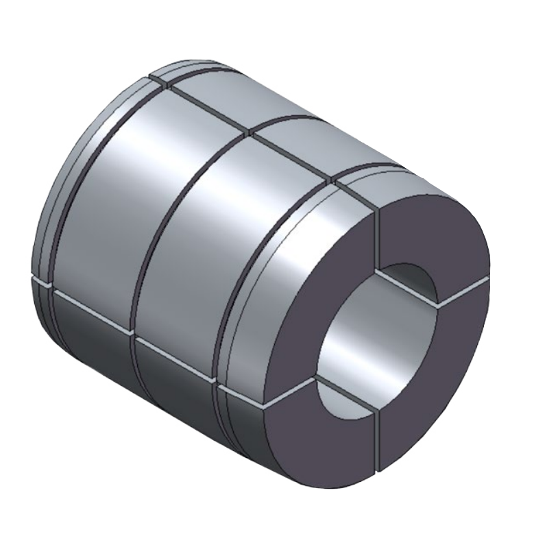 Pièce métallique cylindrique avec une ouverture centrale et plusieurs rainures, souvent utilisée dans des applications mécaniques.