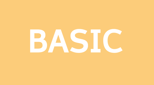 Le texte "BASIC" en grandes lettres blanches sur un fond orange.