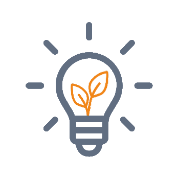 Une ampoule avec deux feuilles vertes, entourée de rayons, symbolise des idées durables ou la conscience environnementale.