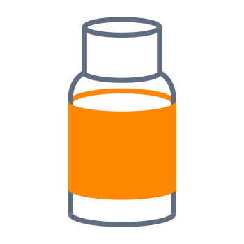 Un récipient orange avec un couvercle gris, contenant un liquide.