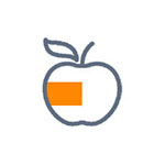 Un symbole de pomme simple et stylisé avec un rectangle orange sur le côté gauche.