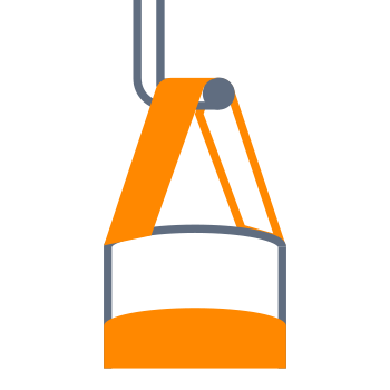 Un crochet orange avec une boucle, fixé à une corde grise, symbolise un dispositif de levage ou un monte-charge.