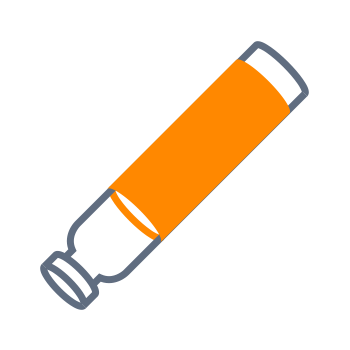 Un tube à essai orange avec un bord gris, représenté sur un fond noir.