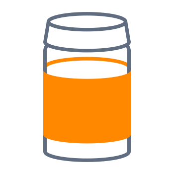 Un conteneur stylisé avec un ruban orange autour du milieu, sur un fond noir.