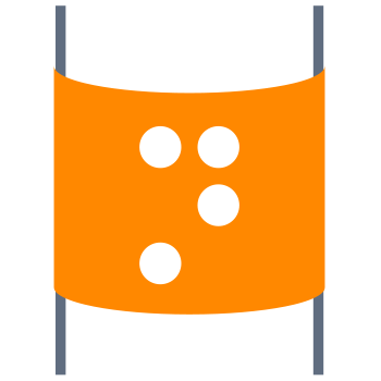 Une bannière orange avec trois points blancs disposés en ligne verticale.
