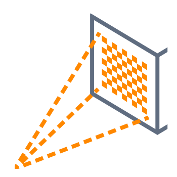 Représentation graphique d'une grille avec des lignes orange qui pointent vers la grille, symbolisant un graphique de lumière ou de rayonnement.