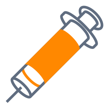 Seringue avec un liquide orange à l'intérieur, représentée dans un style graphique simple.