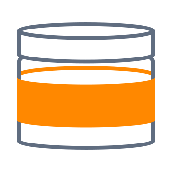 Un récipient rond avec un ruban orange autour du milieu, rempli d'une substance jaune.