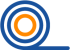 Un cercle bleu avec un cercle orange à l'intérieur et un point noir au centre.