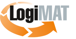 Logo de LogiMAT avec une flèche orange représentant un cycle, et le mot "LogiMAT" en gris et noir.