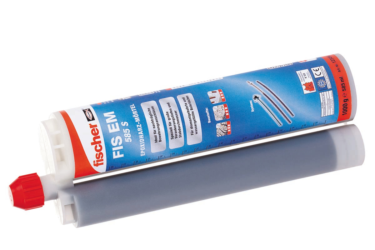 Cartouche de mortier composite Fischer avec étiquette de produit colorée de HERMA