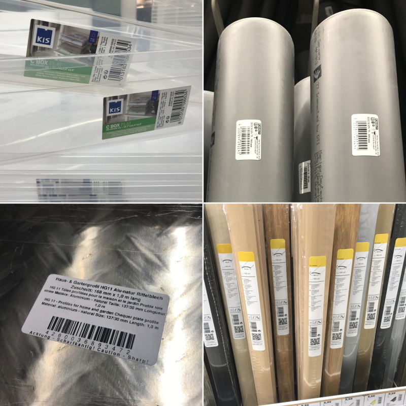 Solutions secteur des matériaux de construction : Étiquettes de produits avec des caractéristiques spéciales pour surfaces difficiles (conteneurs en plastique transparent, tuyaux d'égout, tôle striée, film rétractable)