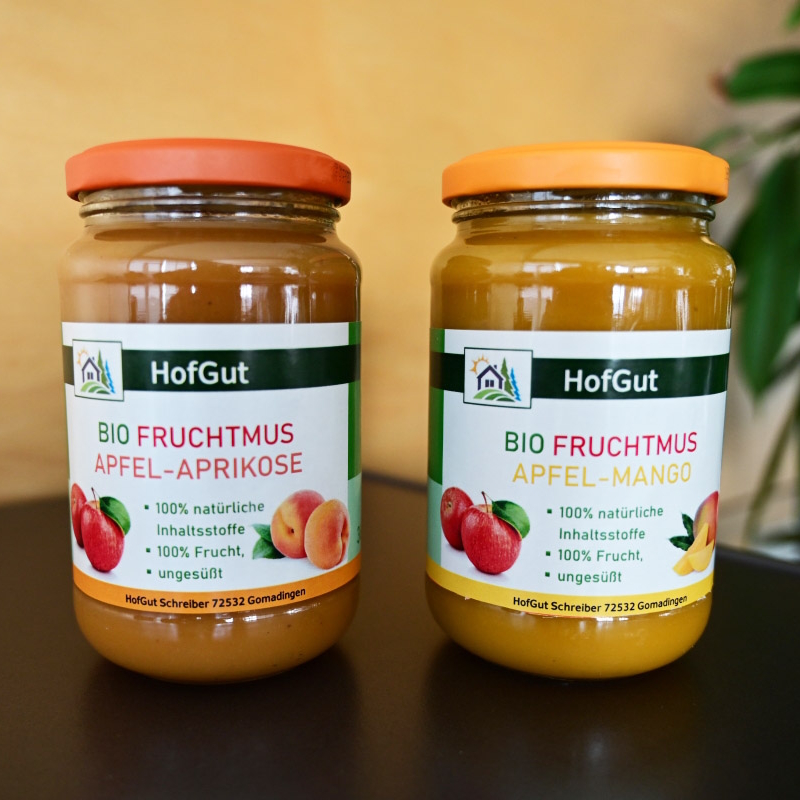 Commander en ligne des étiquettes en rouleau en impression numérique : Etiquettes en verre sur purée de fruits bio, 2 bocaux