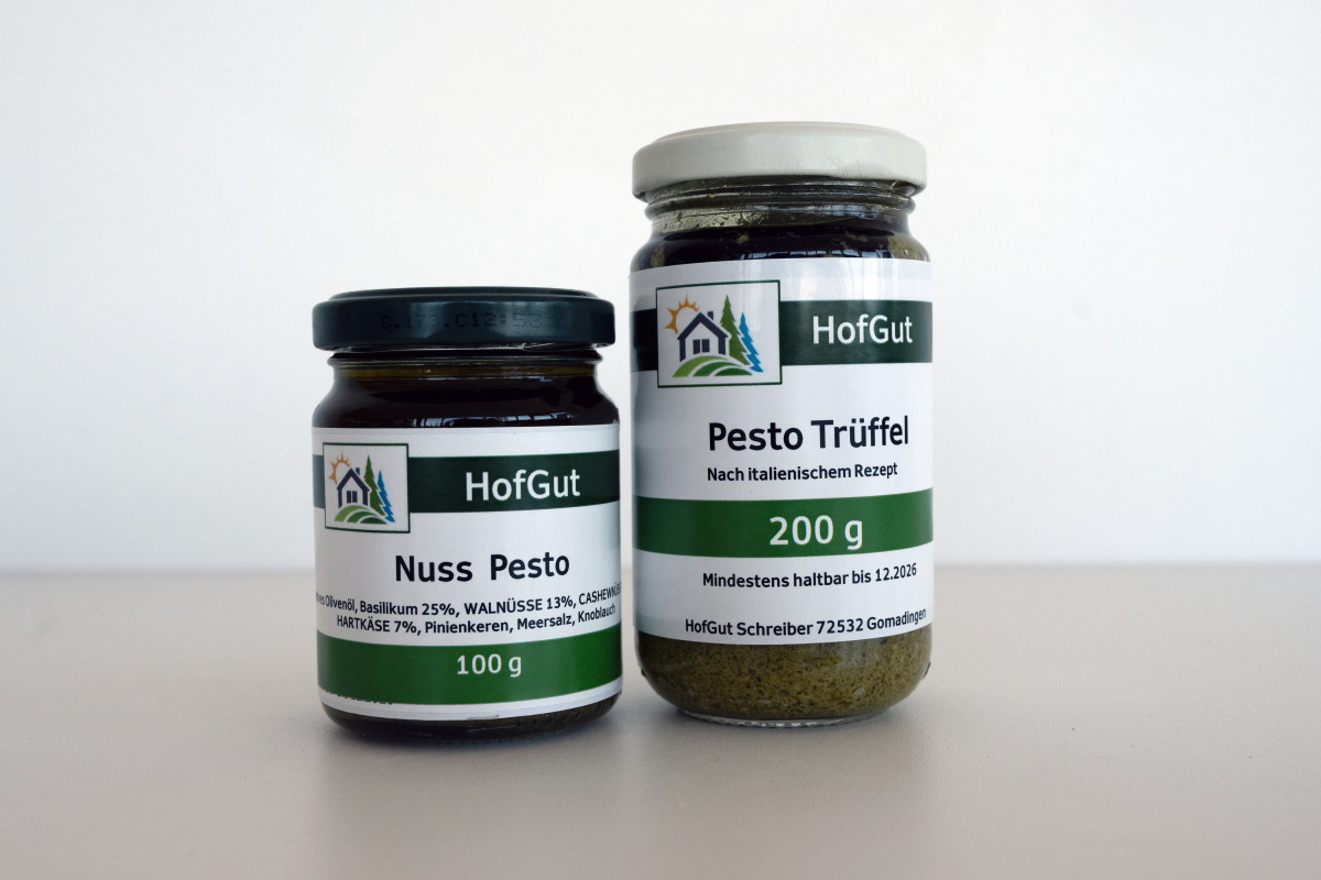 Commander des étiquettes en rouleau en impression numérique en ligne : étiquettes en verre pour pesto, 2 bocaux, fond clair.