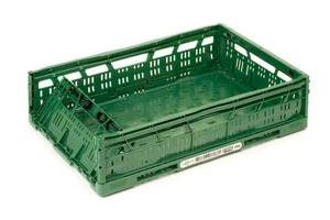 Conteneur réutilisable vert (boîte pliable), idéal pour être étiqueté avec des étiquettes à effacer.