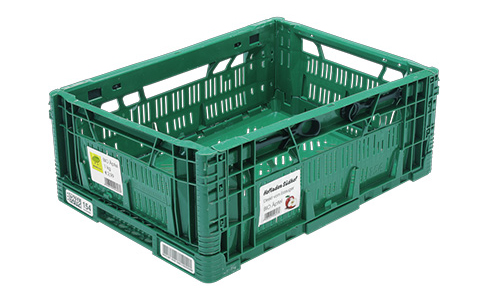 Conteneur réutilisable vert (boîte à charnière), idéal pour l'étiquetage avec des étiquettes amovibles.