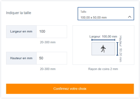 Configurateur d'étiquettes : sélection de la taille de l'étiquette