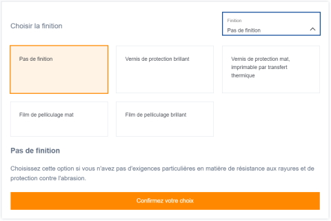 Configurateur d'étiquettes : sélection de la finition