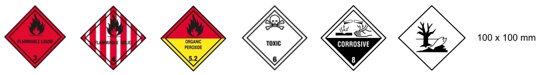 Étiquettes de substances dangereuses et de marchandises dangereuses : exemples d'étiquettes de danger.