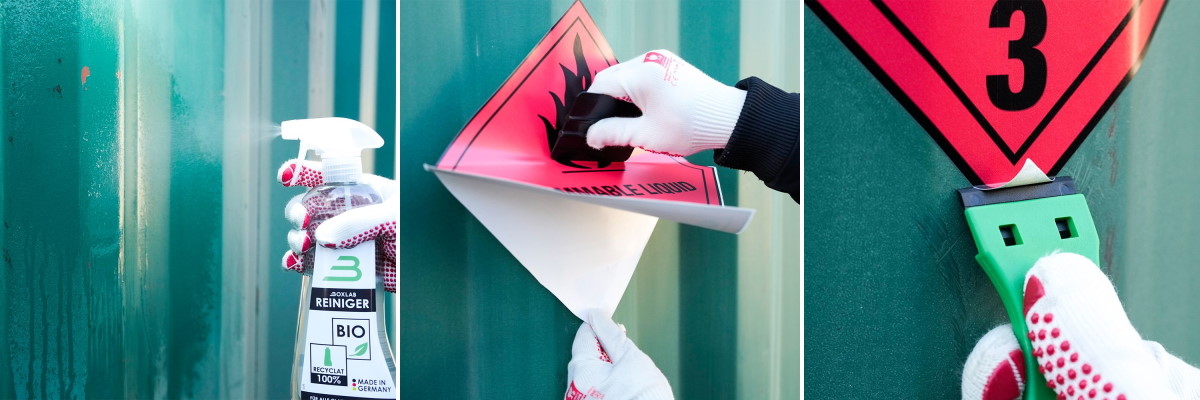 Étiquettes de substances dangereuses et de marchandises dangereuses : Outils nettoyants BIO, raclette, grattoir.