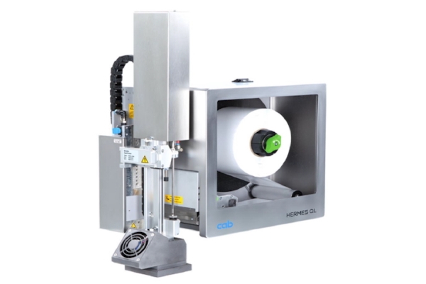 Imprimante haute performance HERMES QL de cab, équipée d'un grand support de rouleau et d'une unité d'impression précise.