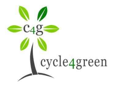 Logo de Cycle4Green avec un arbre dont les feuilles sont vertes, et l'inscription "c4g" dans une police moderne.