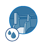 Symbole pour le contrôle de l'eau et de l'humidité, représenté par des gouttes et une représentation schématique de tuyaux.